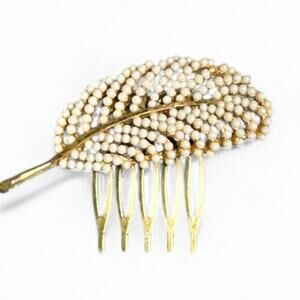 Bridal Hair Comb Ivory Beaded Leaf White Accessory Vintage Wedding Clip